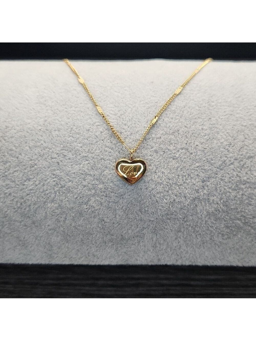18k Gold Plated Stainless Steel Love Heart Pendant, Pressed Chain